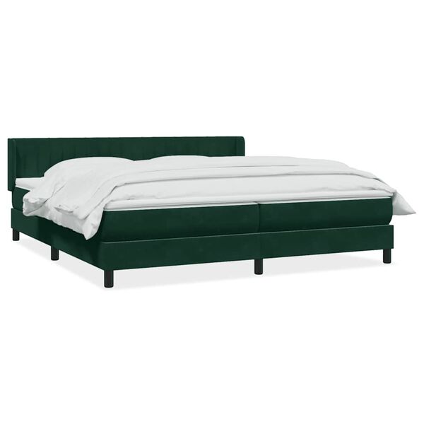 vidaXL Pat box spring cu saltea, verde &icirc;nchis, 200x210 cm, catifea