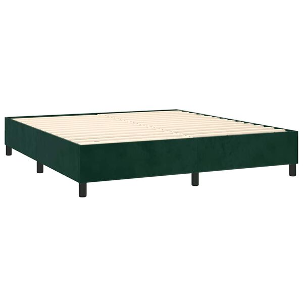 vidaXL Pat box spring cu saltea, verde &icirc;nchis, 160x200 cm, catifea