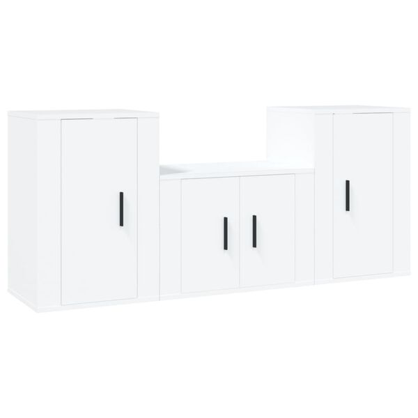 vidaXL Set comodă TV, 3 piese, alb, lemn prelucrat