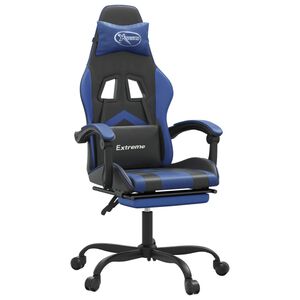 vidaXL Scaun de gaming cu suport picioare, negru/albastru, piele eco