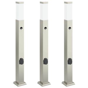 vidaXL St&acirc;lpi iluminatori cu senzor și priză, 3 buc., 80 cm, oțel inoxidabil, IP44