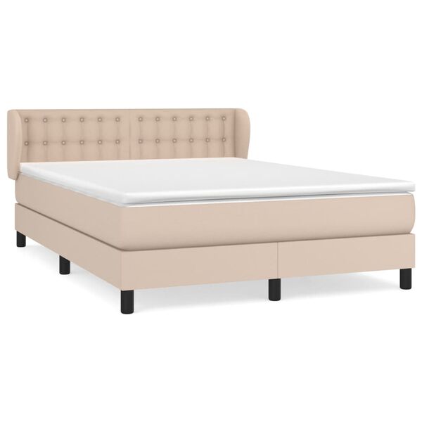 vidaXL Pat box spring cu saltea, cappuccino, 140x190cm piele ecologică