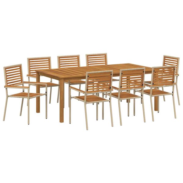 vidaXL Set de masă pentru grădină 9 pcs Bej Lemn Solid de Acacia