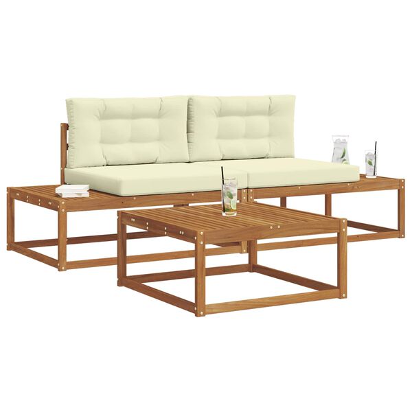 vidaXL Set de canapele de exterior cu pernă 3 Bucată Natural și Crem