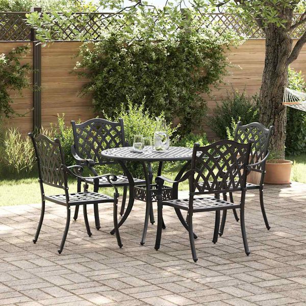 vidaXL Set de masă pentru grădină 5 pcs Negru 90 x 90 x 75 cm