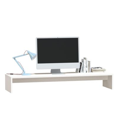 vidaXL Suport pentru monitor, alb, 100x27x15 cm, lemn masiv pin