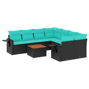vidaXL Set canapele de grădină cu 9 piese și perne, poliratan negru