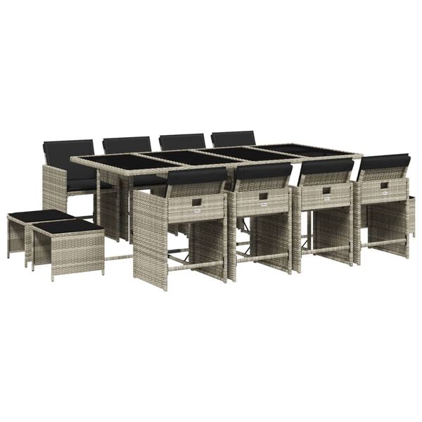 vidaXL Set mobilier de grădină cu perne 13 piese gri deschis poliratan