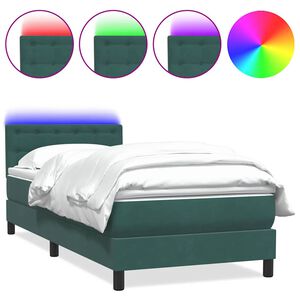 vidaXL Pat box spring cu saltea, verde &icirc;nchis, 80x210 cm, catifea