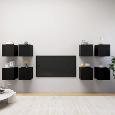 vidaXL Dulapuri TV cu montaj pe perete, 8 buc., negru, 30,5x30x30 cm