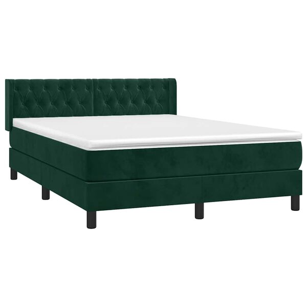 vidaXL Pat box spring cu saltea, verde &icirc;nchis, 140x200 cm, catifea