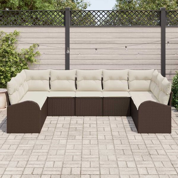 vidaXL Set de canapele pentru grădină 9 pcs maro și alb Rattan poli