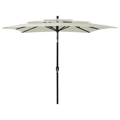 vidaXL Umbrelă de soare 3 niveluri, stâlp aluminiu, nisipiu, 2,5x2,5 m