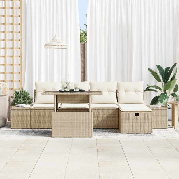 vidaXL Set de canapele pentru grădină 6 pcs Bej Rattan poli