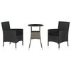 vidaXL Set bistro de grădină cu perne, 3 piese, negru, poliratan