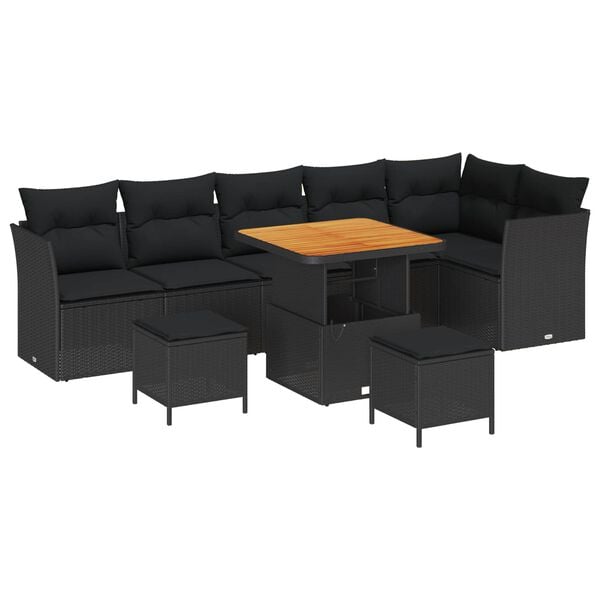 vidaXL Set de canapele pentru grădină 9 pcs Negru poliratan