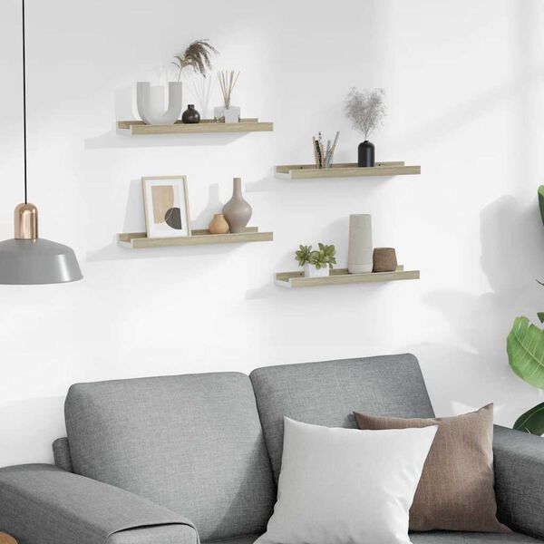 vidaXL Rafturi de perete, 4 buc., alb și stejar sonoma, 40x9x3 cm