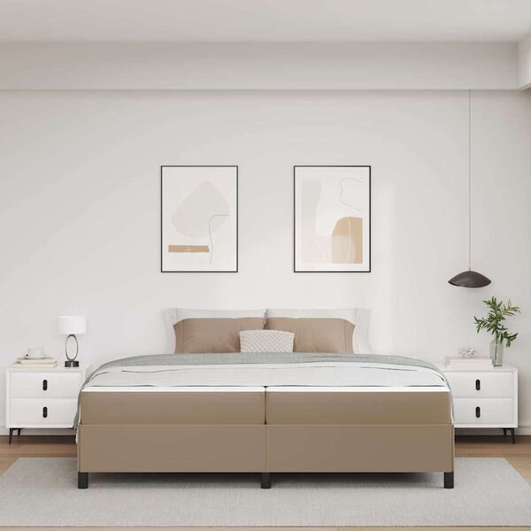 vidaXL Cadru de pat cu saltea Cappuccino 200 x 200 cm țesătură