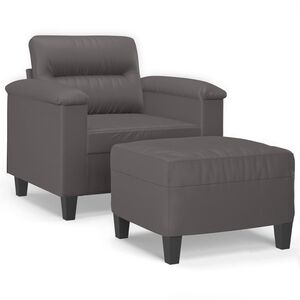 vidaXL Fotoliu canapea cu taburet, gri, 60 cm, piele ecologică