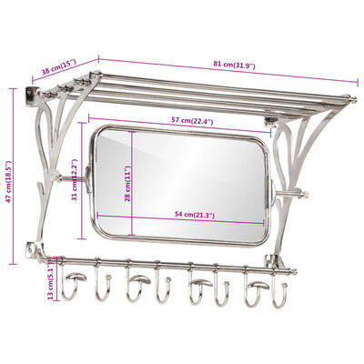 vidaXL Suport bagaj cu umerașe/oglindă, montat pe perete, aluminiu
