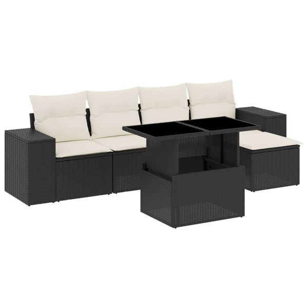 vidaXL Set mobilier de grădină cu perne, 6 piese, negru, poliratan