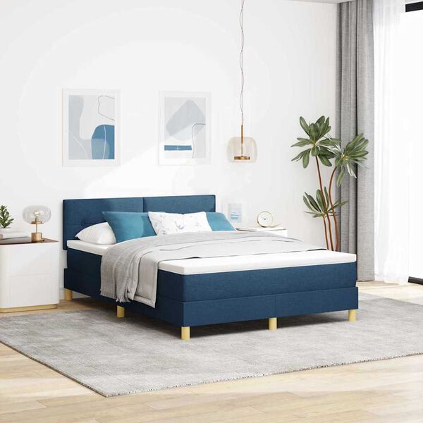 vidaXL Pat boxspring cu saltea albastru 140 x 190 cm țesătură