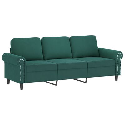vidaXL Set de canapele cu perne, 3 piese, verde închis, catifea