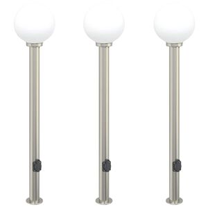 vidaXL St&acirc;lpi iluminatori cu priză, 3 buc., 120 cm, oțel inoxidabil, IP44