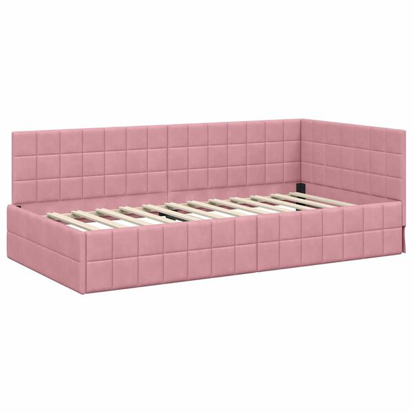 vidaXL Cadru de pat colțar cu headboard Roz 90 cm x 190 cm Catifea