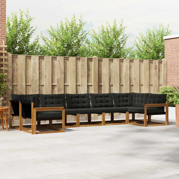 vidaXL Set de canapele de exterior cu pernă 7 pcs Natural și Negru