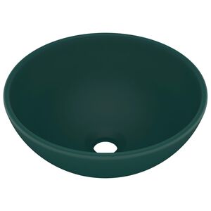 vidaXL Chiuvetă baie lux verde &icirc;nchis mat 32,5x14 cm ceramică rotund