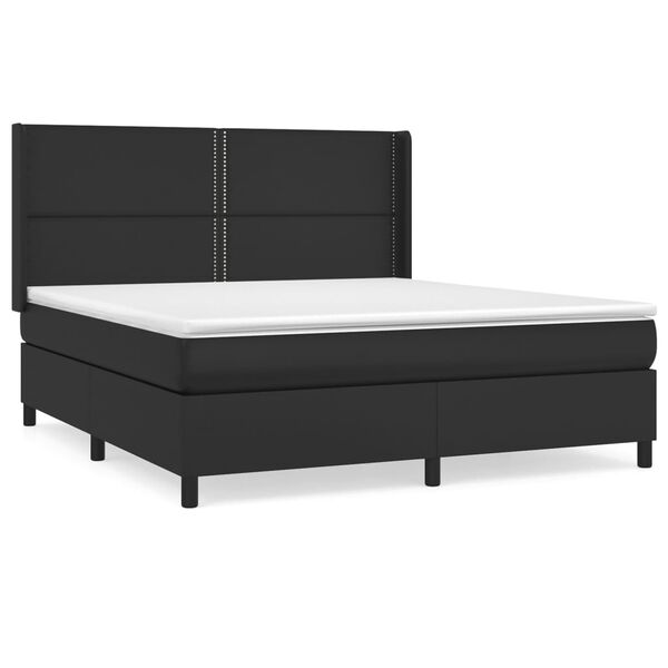 vidaXL Pat box spring cu saltea, negru, 160x200 cm, piele ecologică