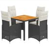 vidaXL Set bistro de grădină cu perne, 5 piese, negru, poliratan