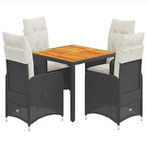 vidaXL Set bistro de grădină cu perne, 5 piese, negru, poliratan