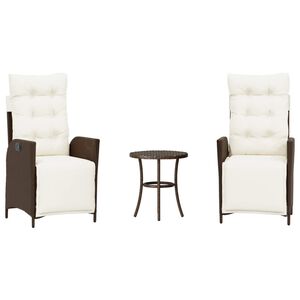 vidaXL Set bistro cu perne, 3 piese, maro, poliratan