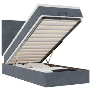 vidaXL Cadru de pat otoman cu saltele Gri &icirc;nchis 90x200cm catifea