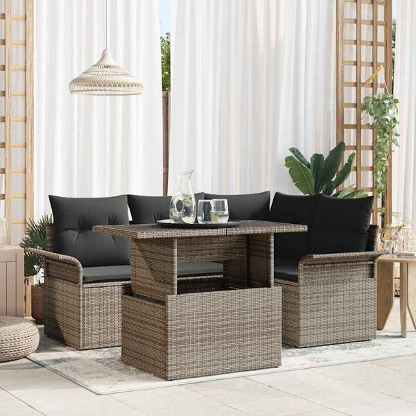 vidaXL Set de canapele pentru grădină cu pernă 5 pcs Gri Rattan poli