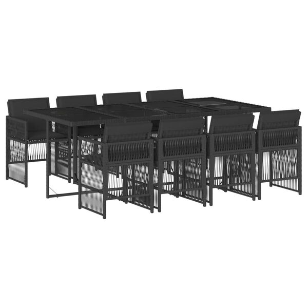 vidaXL Set mobilier de grădină cu perne, 9 piese, negru, poliratan