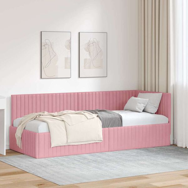 vidaXL Cadru de pat colțar cu headboard Roz 80 cm x 200 cm Catifea