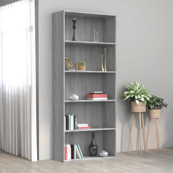 vidaXL Bibliotecă 5 niveluri gri sonoma 80x30x189 cm lemn compozit