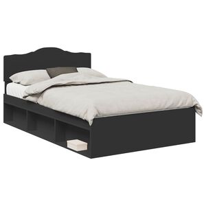 vidaXL Cadru de pat cu headboard Negru 120 x 190 cm Lemn de pin masiv