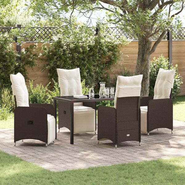 vidaXL Set de masă pentru grădină cu pernă 5 pcs Maro Rattan poli