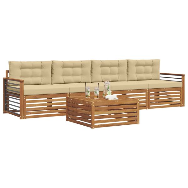 vidaXL Set de canapele de exterior cu pernă 5 pcs Natural și Bej
