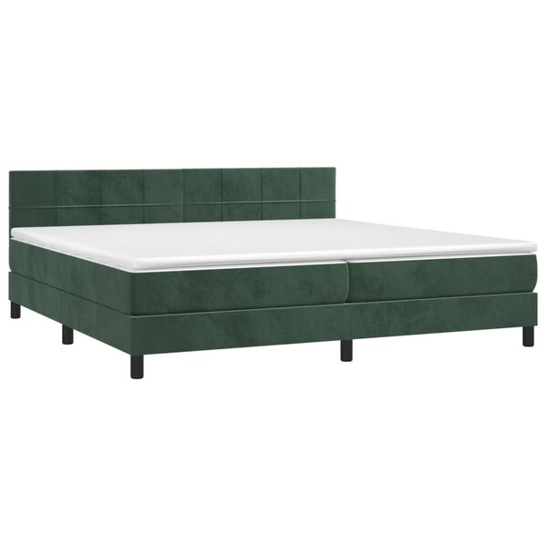 vidaXL Pat box spring cu saltea, verde &icirc;nchis, 200x200 cm, catifea