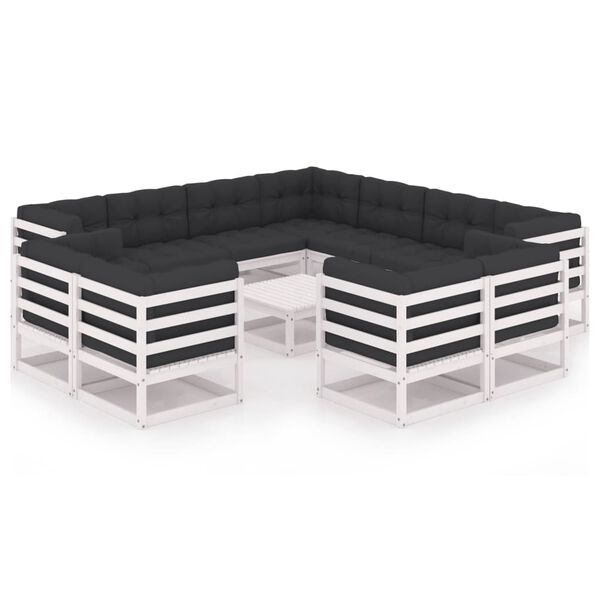 vidaXL Set mobilier de grădină cu perne, 12 piese, alb, lemn masiv pin