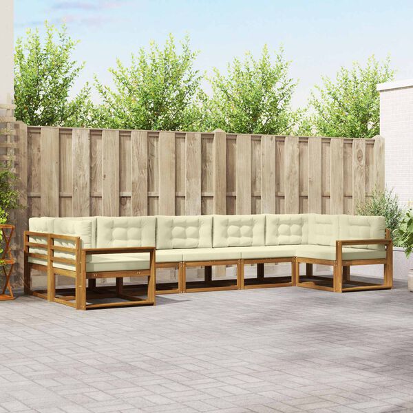 vidaXL Set de canapele de exterior cu pernă 7 pcs Natural și Crem