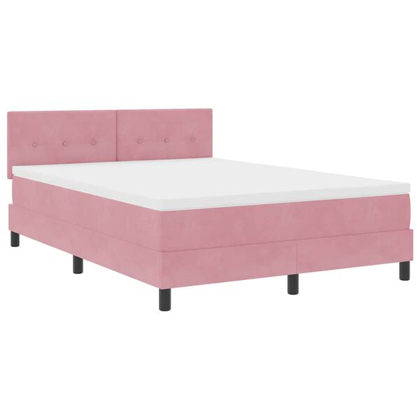 vidaXL Pat cu arcuri cu saltea cu headboard Roz 140 x 190 cm Catifea