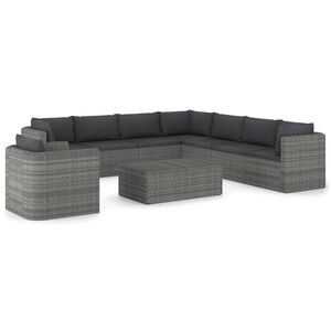vidaXL Set mobilier de grădină cu perne, 9 piese, gri, poliratan