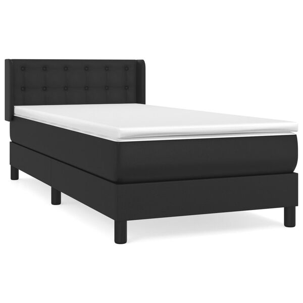 vidaXL Pat box spring cu saltea, negru, 90x200 cm, piele ecologică