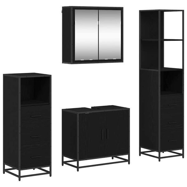 vidaXL Set de mobilier pentru baie 4 pcs Stejar Negru Lemn compozit